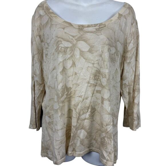 J Jill Silk Cotton Cashmere Blend Beige Ivory Floral Lightweight Sweater sz XL - Picture 1 of 16
